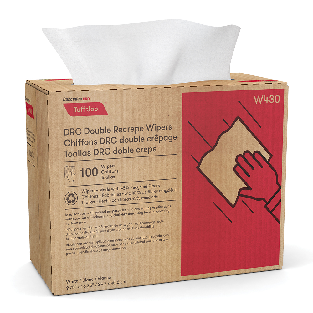 Cascades PRO Tuff-Job Interfold Wipers, 1-Ply, White, 100 sheets