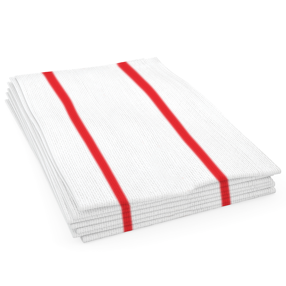 CLOROX KITCHEN TOWELS (2) WHITE RED STRIPES WAFFLE ANTIMICROBIAL NWT
